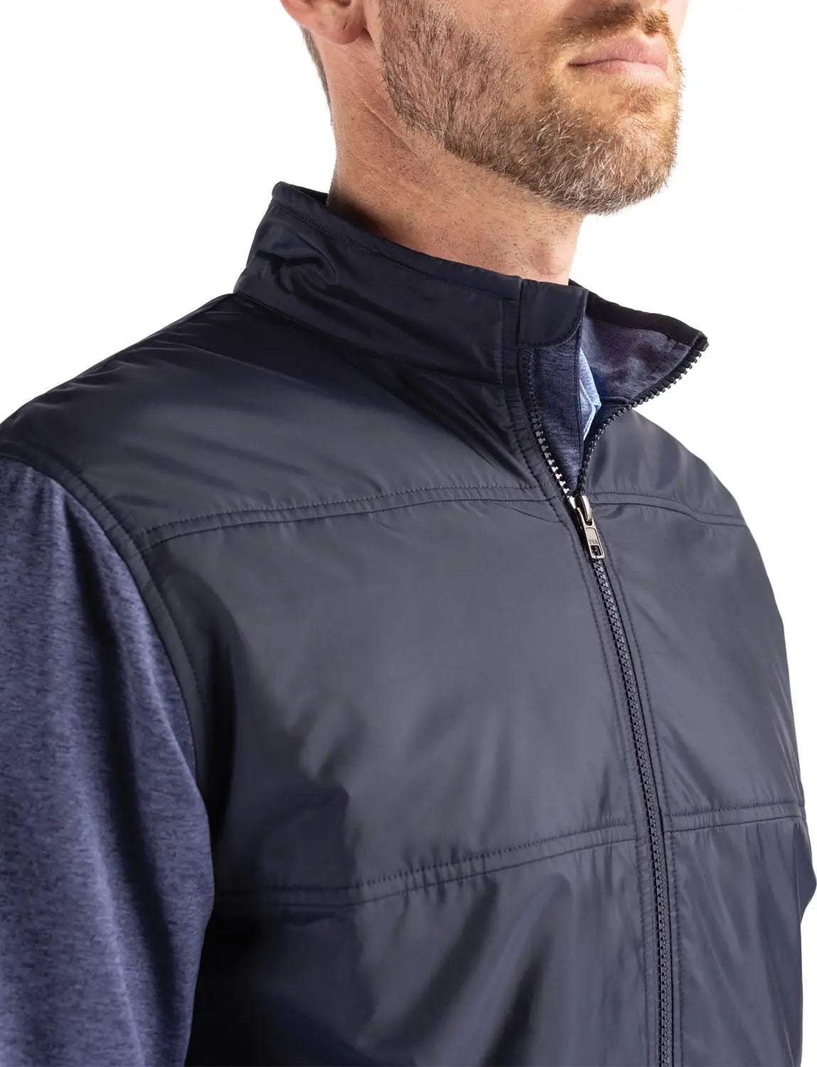 Cutter & Buck Mck09406 Stealth Hybrid Quilted Mens Full Zip Windbreaker Jacket - Liberty Navy
