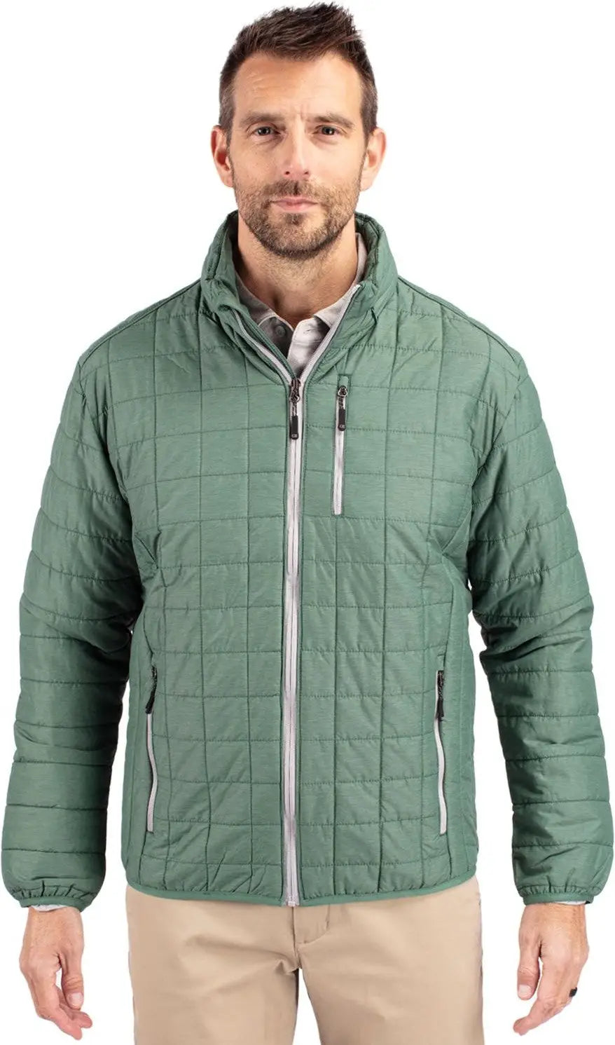 Cutter & Buck Mco00018 Rainier Primaloft® Mens Eco Insulated Full Zip Puffer Jacket - Hunter Melange - Adult s