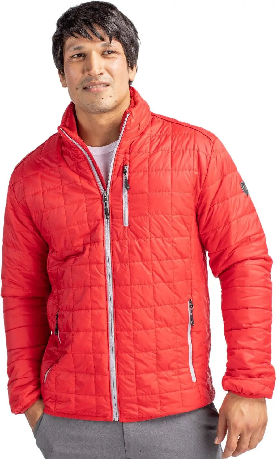 Cutter & Buck Mco00018 Rainier Primaloft® Mens Eco Insulated Full Zip Puffer Jacket - Red - Adult s