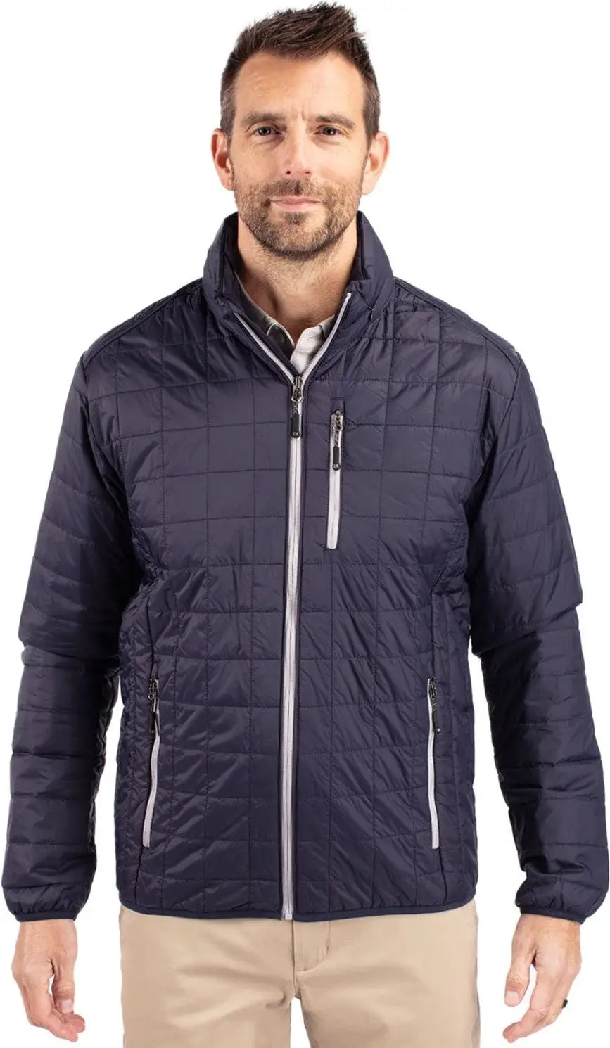 Cutter & Buck Mco00018 Rainier Primaloft® Mens Eco Insulated Full Zip Puffer Jacket - Dark Navy Silver - Navy/silver