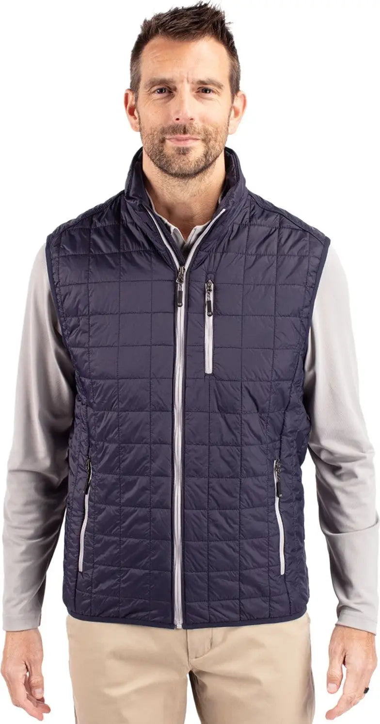 Cutter & Buck Mco00019 Rainier Primaloft® Mens Eco Insulated Full Zip Puffer Vest - Dark Navy Silver - Navy/silver
