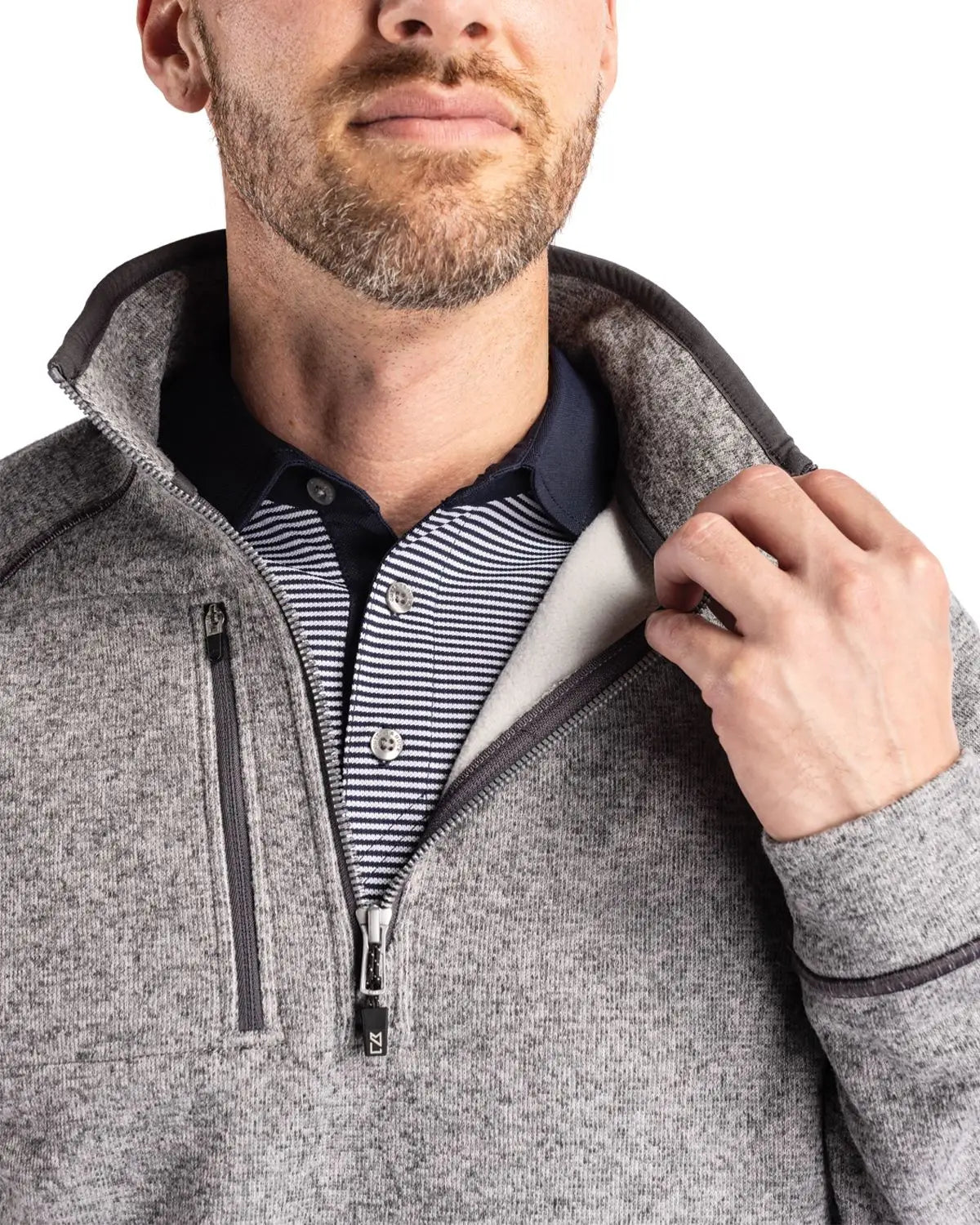 Cutter & Buck Mco00049 Mainsail Sweater-knit Mens Half Zip Pullover Jacket - Polished Heather