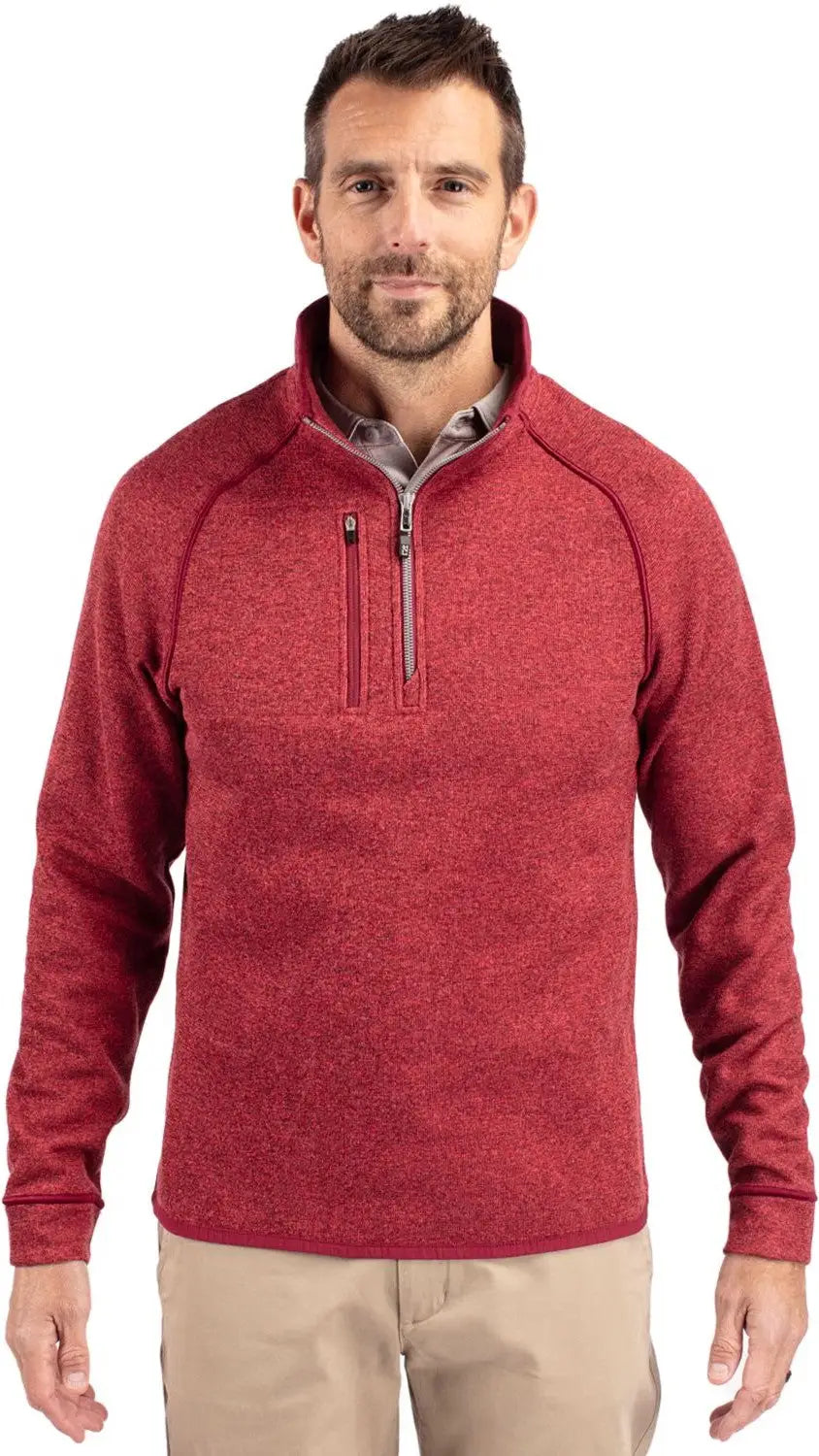 Cutter & Buck Mco00049 Mainsail Sweater-knit Mens Half Zip Pullover Jacket - Cardinal Red Heather - Adult s