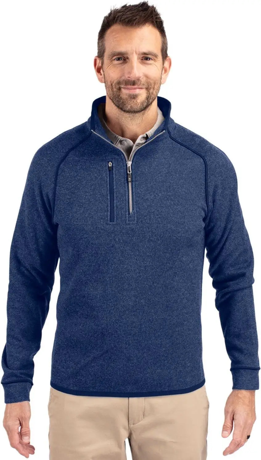 Cutter & Buck Mco00049 Mainsail Sweater-knit Mens Half Zip Pullover Jacket - Tour Blue Heather - Adult s