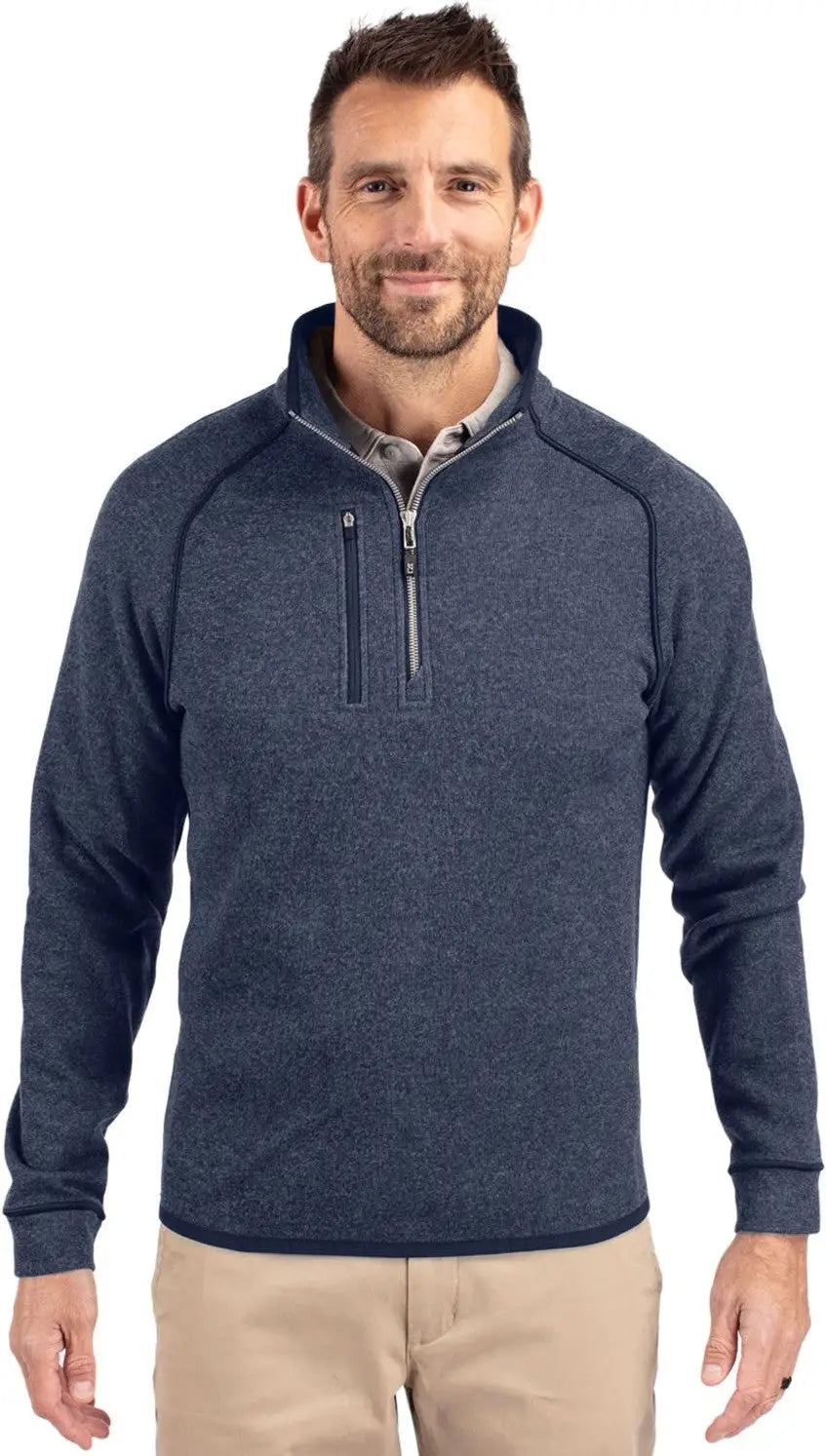 Cutter & Buck Mco00049 Mainsail Sweater-knit Mens Half Zip Pullover Jacket - Liberty Navy Heather - Adult s