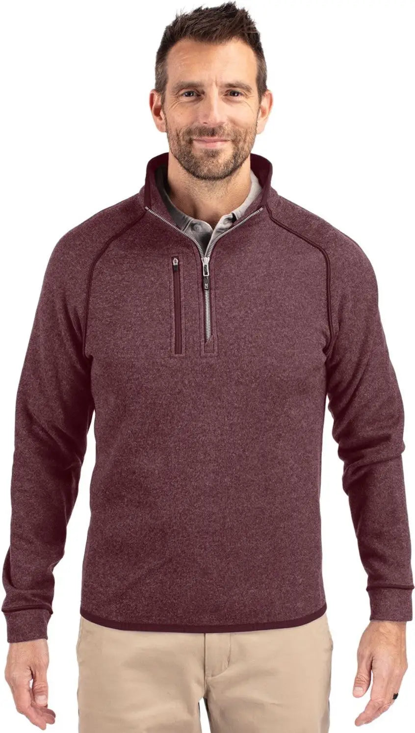 Cutter & Buck Mco00049 Mainsail Sweater-knit Mens Half Zip Pullover Jacket - Bordeaux Heather - Adult s