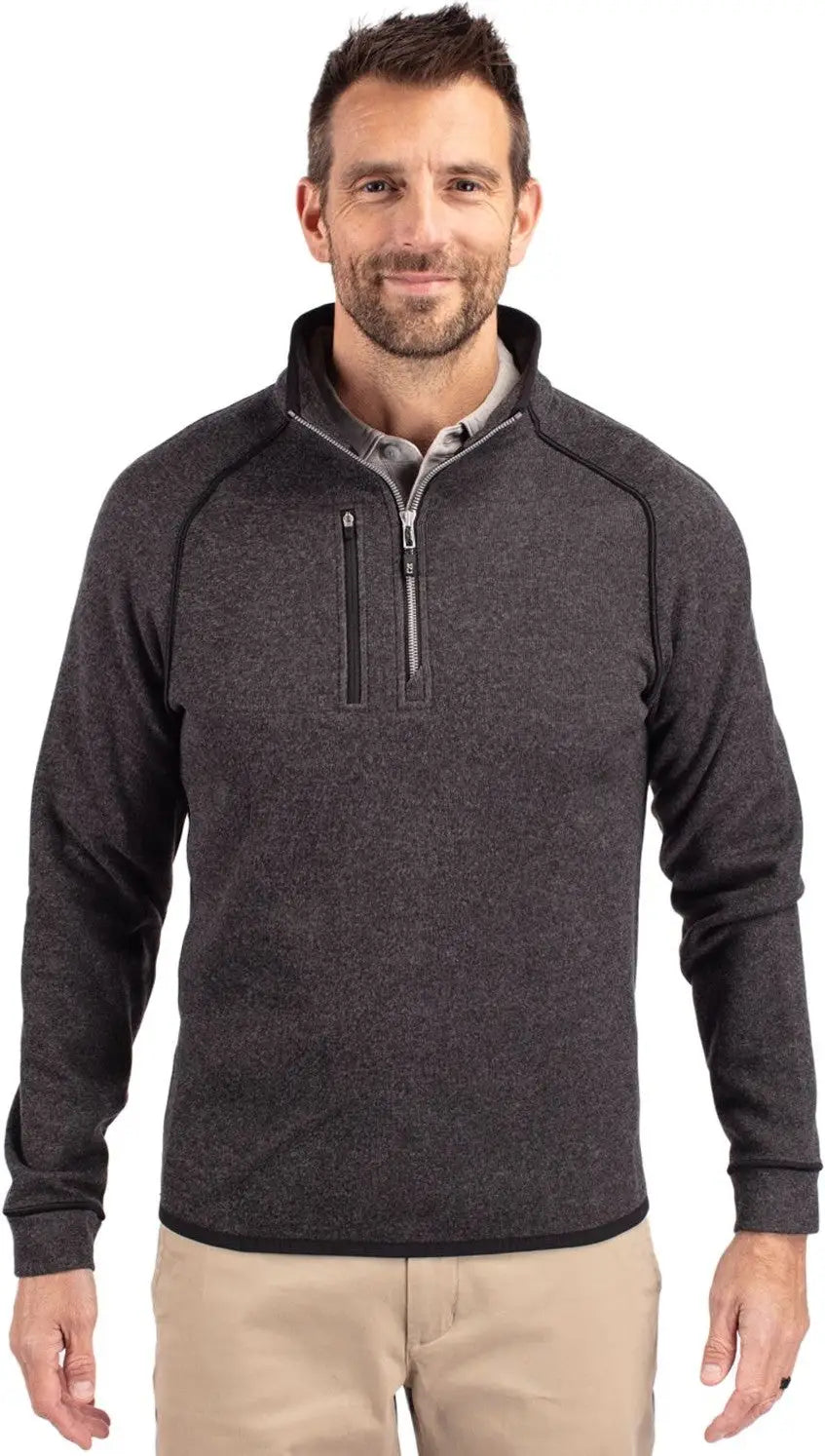 Cutter & Buck Mco00049 Mainsail Sweater-knit Mens Half Zip Pullover Jacket - Charcoal Heather - Adult s