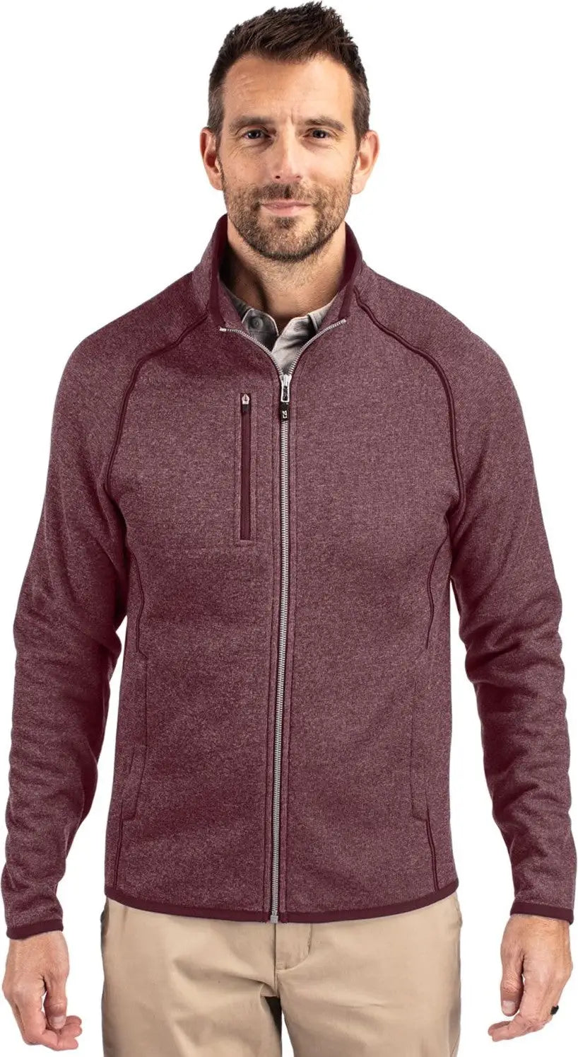 Cutter & Buck Mco00050 Mainsail Sweater-knit Mens Full Zip Jacket - Bordeaux Heather - Adult s
