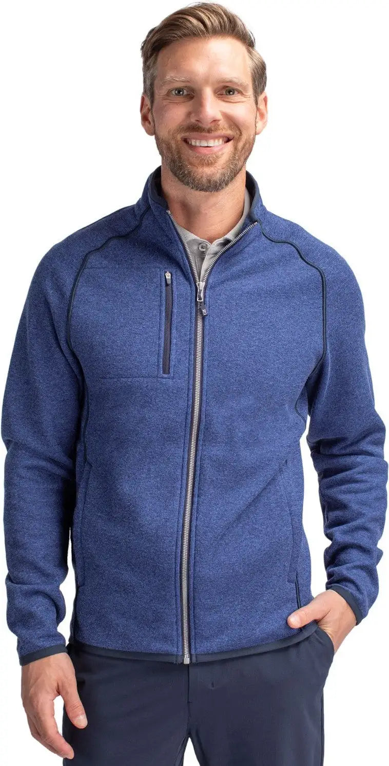 Cutter & Buck Mco00050 Mainsail Sweater-knit Mens Full Zip Jacket - Tour Blue Heather - Adult s
