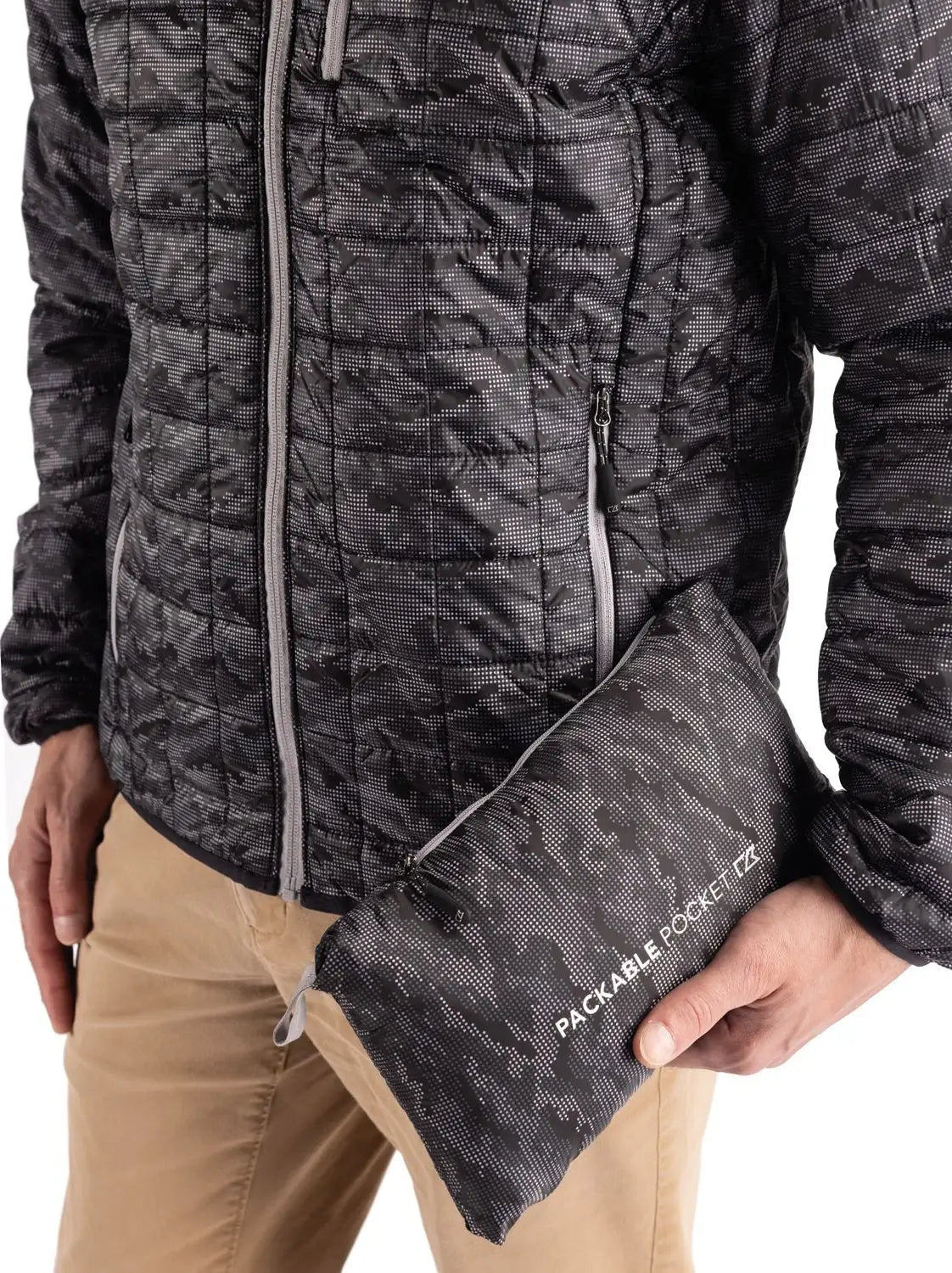 Cutter & Buck Mco00068 Rainier Primaloft® Mens Eco Insulated Full Zip Printed Puffer Jacket - Black