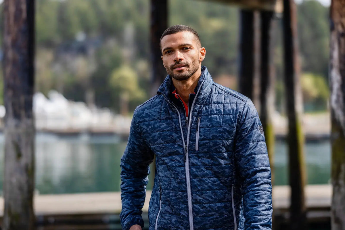 Cutter & Buck Mco00068 Rainier Primaloft® Mens Eco Insulated Full Zip Printed Puffer Jacket - Dark Navy