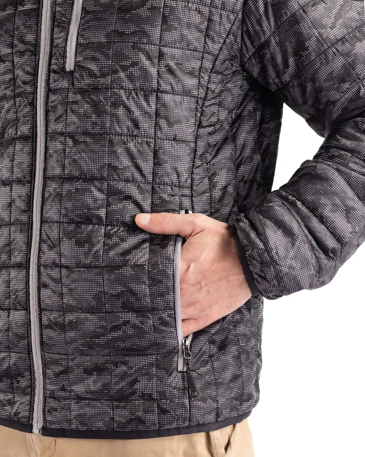 Cutter & Buck Mco00068 Rainier Primaloft® Mens Eco Insulated Full Zip Printed Puffer Jacket - Black