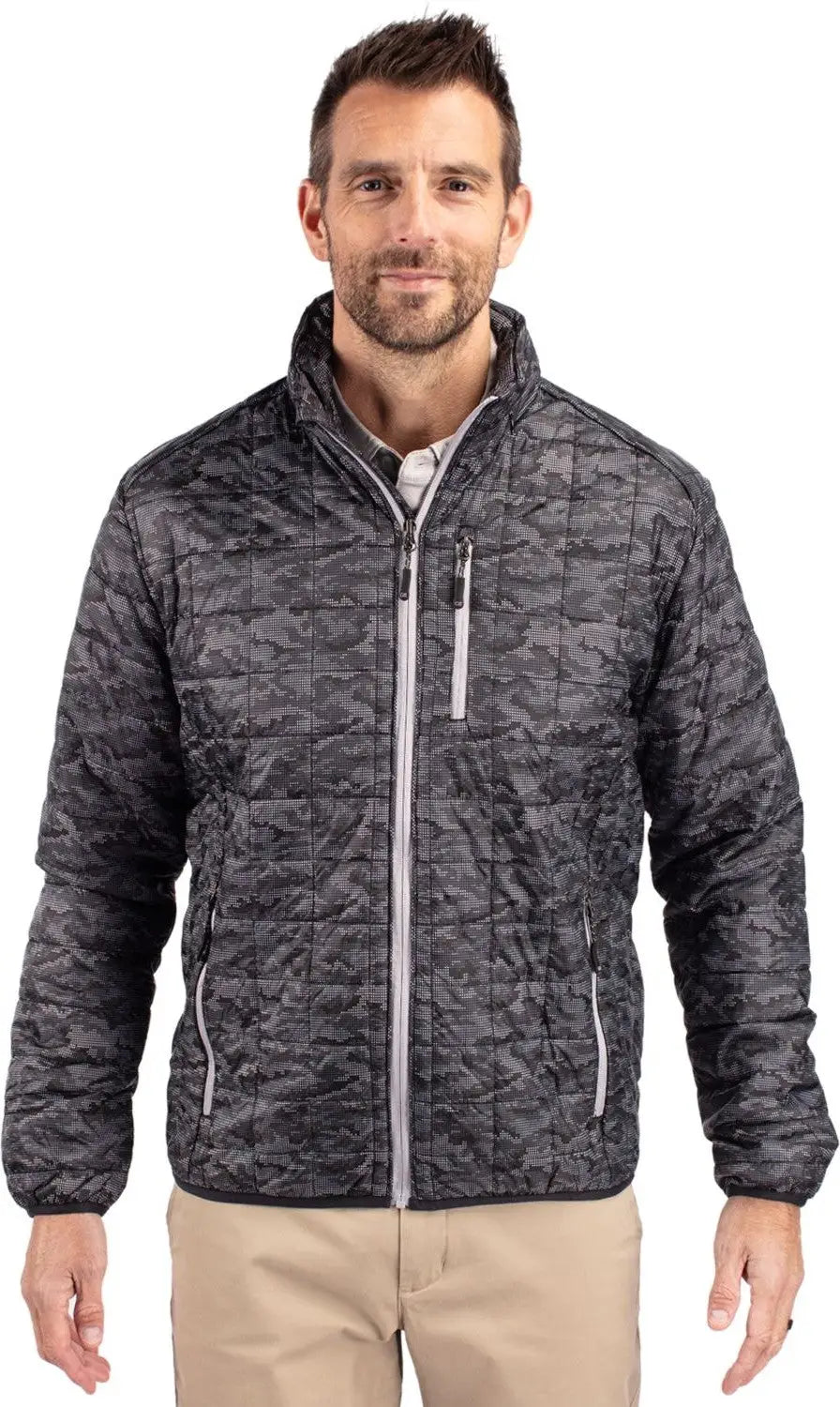 Cutter & Buck Mco00068 Rainier Primaloft® Mens Eco Insulated Full Zip Printed Puffer Jacket - Black - Adult s
