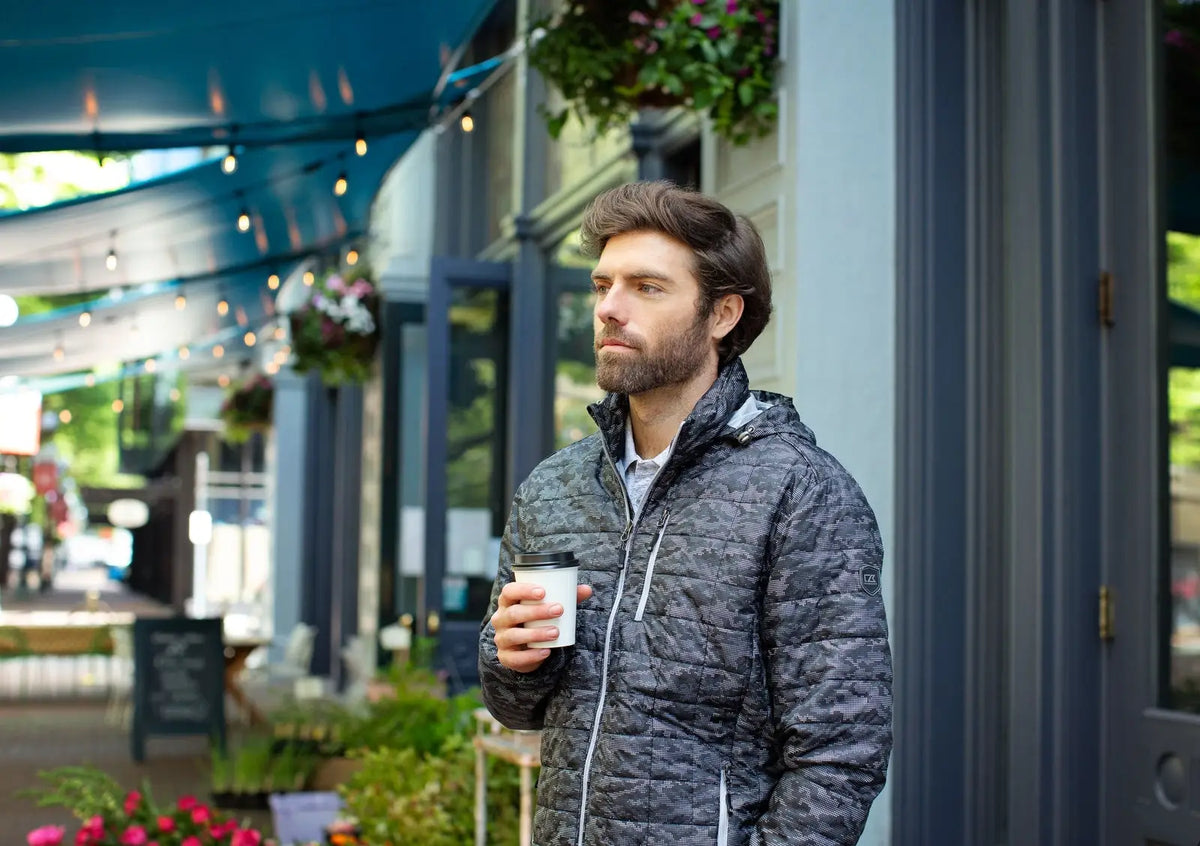 Cutter & Buck Mco00068 Rainier Primaloft® Mens Eco Insulated Full Zip Printed Puffer Jacket - Black