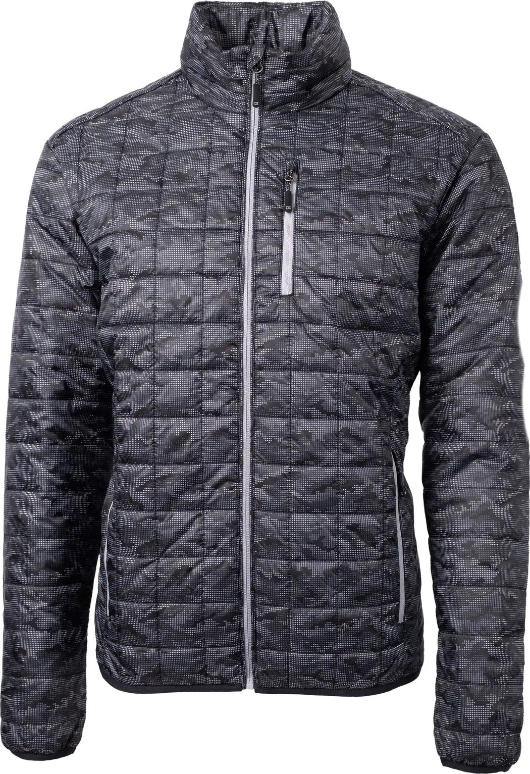 Cutter & Buck Mco00068 Rainier Primaloftâ Mens Eco Insulated Full Zip Printed Puffer Jacket - Black
