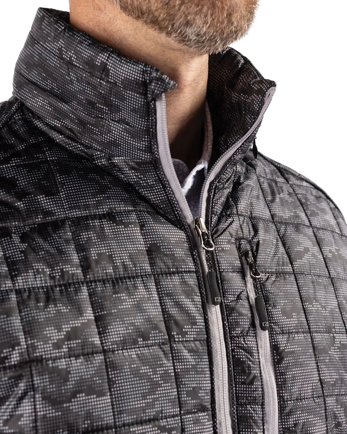 Cutter & Buck Mco00068 Rainier Primaloftâ Mens Eco Insulated Full Zip Printed Puffer Jacket - Black
