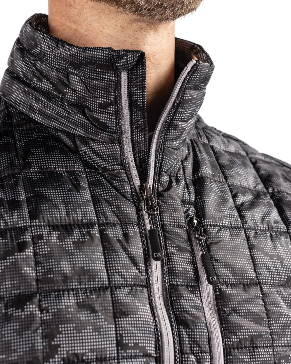 Cutter & Buck Mco00069 Rainier Primaloft® Mens Eco Insulated Full Zip Printed Puffer Vest - Black