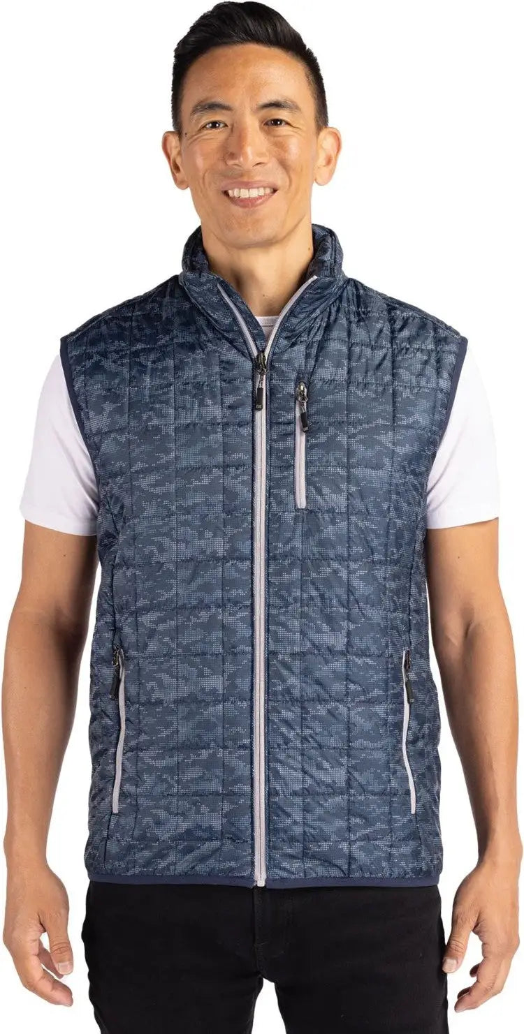 Cutter & Buck Mco00069 Rainier Primaloft® Mens Eco Insulated Full Zip Printed Puffer Vest - Dark Navy - Adult s