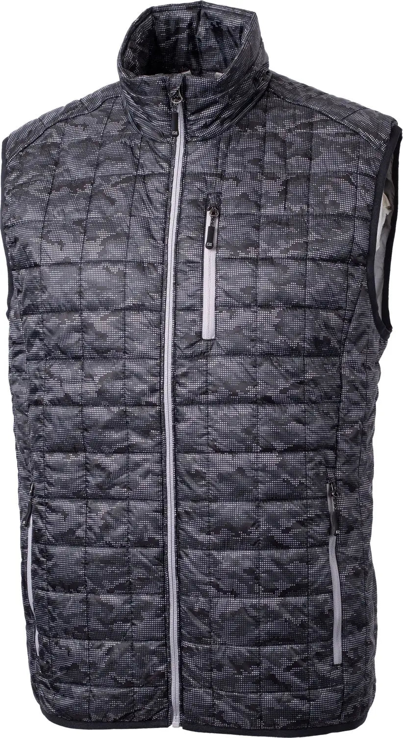 Cutter & Buck Mco00069 Rainier Primaloftâ Mens Eco Insulated Full Zip Printed Puffer Vest - Black