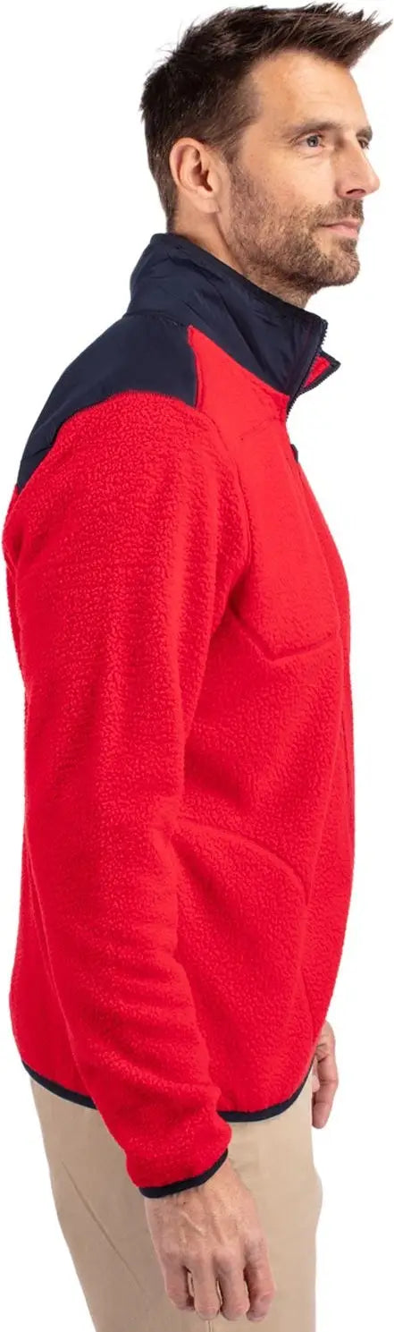 Cutter & Buck Mco00070 Cascade Eco Fleece Mens Full Zip Jacket - Red Navy Blue