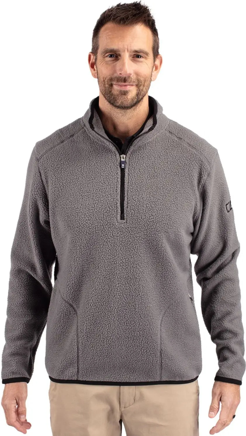 Cutter & Buck Mco00071 Cascade Eco Fleece Mens Quarter Zip - Elemental Gray Black - Gray/black / Adult s