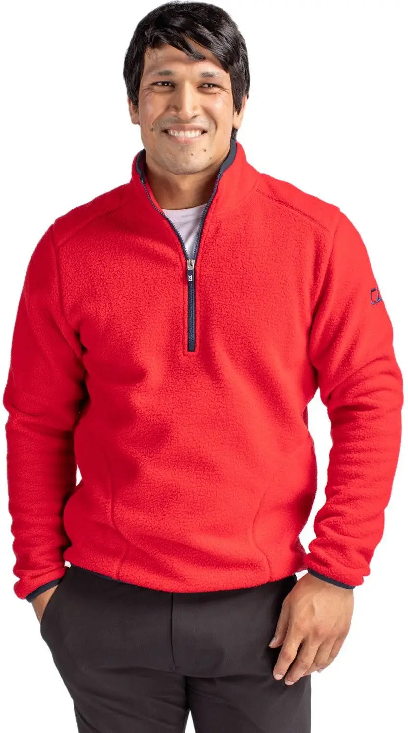 Cutter & Buck Mco00071 Cascade Eco Fleece Mens Quarter Zip - Red Navy Blue - Red/navy / Adult s