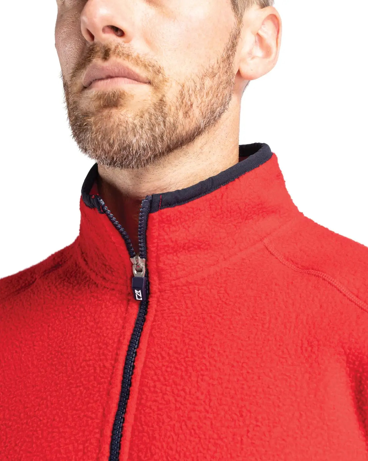 Cutter & Buck Mco00071 Cascade Eco Fleece Mens Quarter Zip - Red Navy Blue