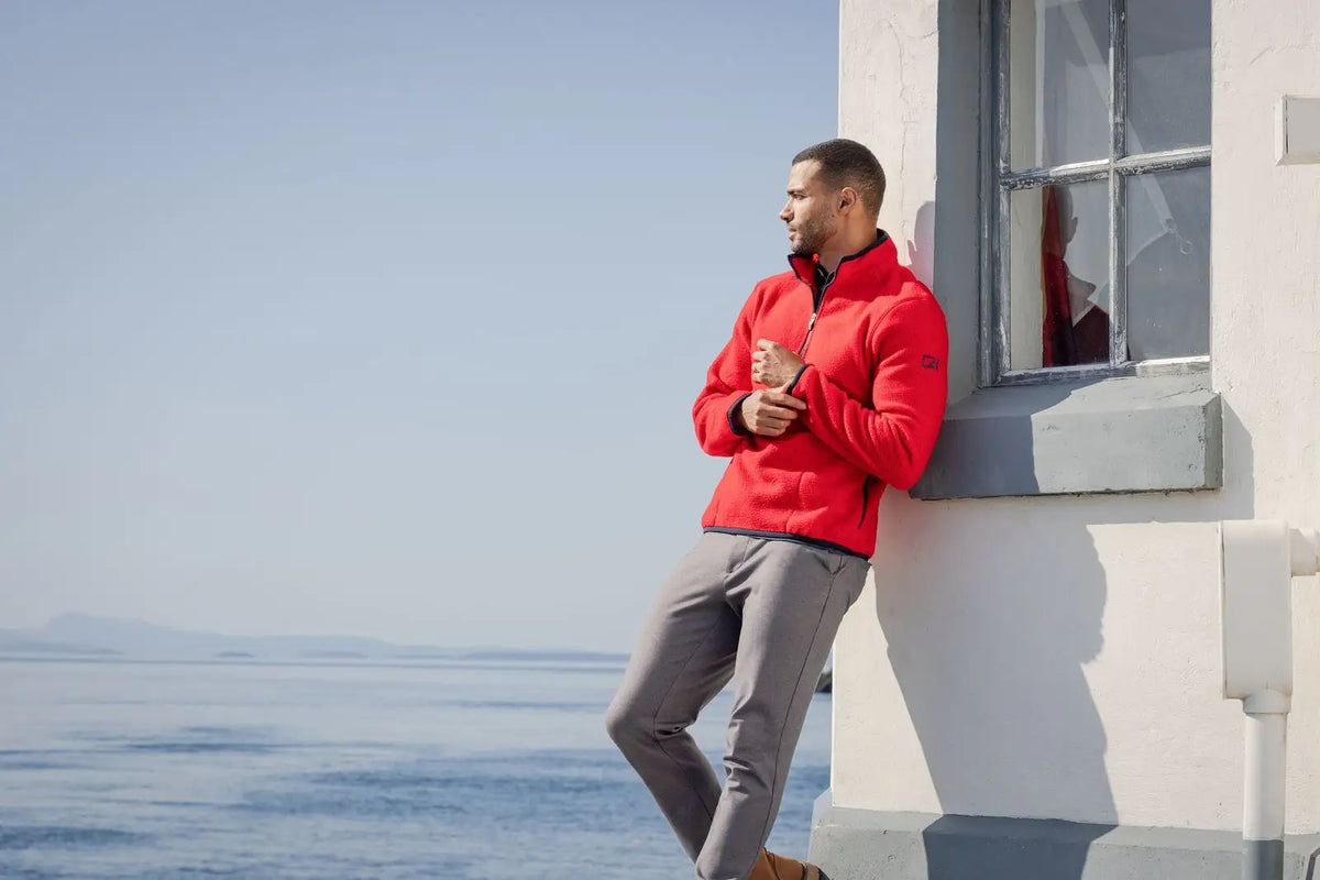 Cutter & Buck Mco00071 Cascade Eco Fleece Mens Quarter Zip - Red Navy Blue