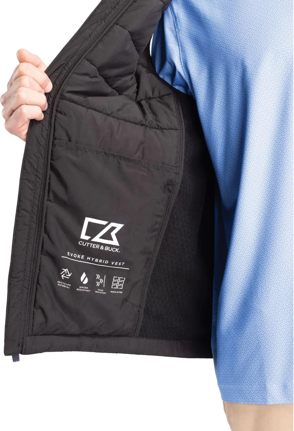 Cutter & Buck Mco00076 Evoke Hybrid Softshell Recycled Mens Full Zip Vest - Black