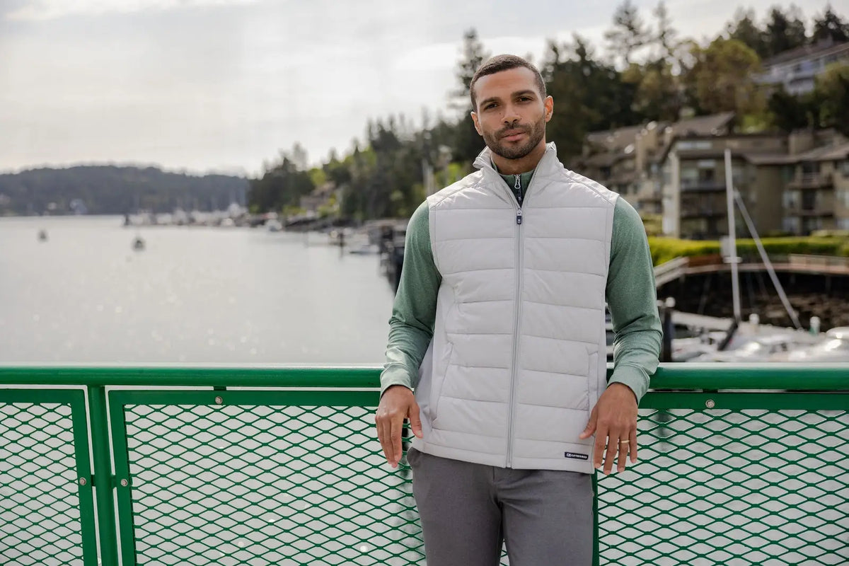 Cutter & Buck Mco00076 Evoke Hybrid Softshell Recycled Mens Full Zip Vest - Concrete