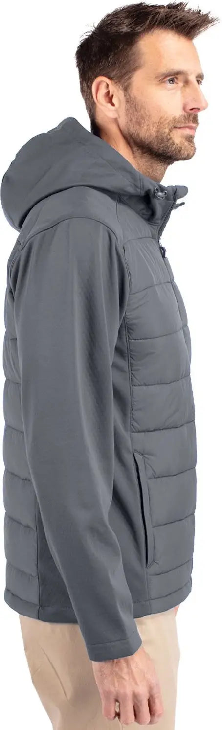 Cutter & Buck Mco00077 Evoke Hybrid Softshell Recycled Full Zip Mens Hooded Jacket - Elemental Gray