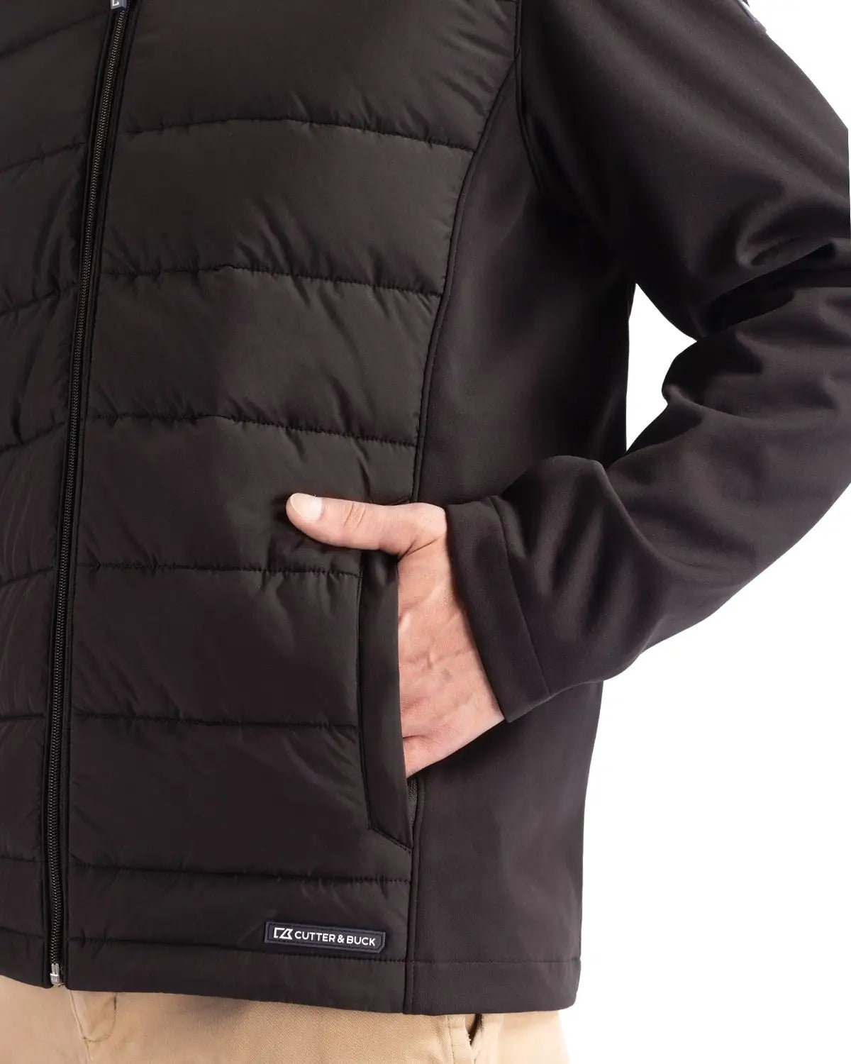 Cutter & Buck Mco00077 Evoke Hybrid Softshell Recycled Full Zip Mens Hooded Jacket - Black