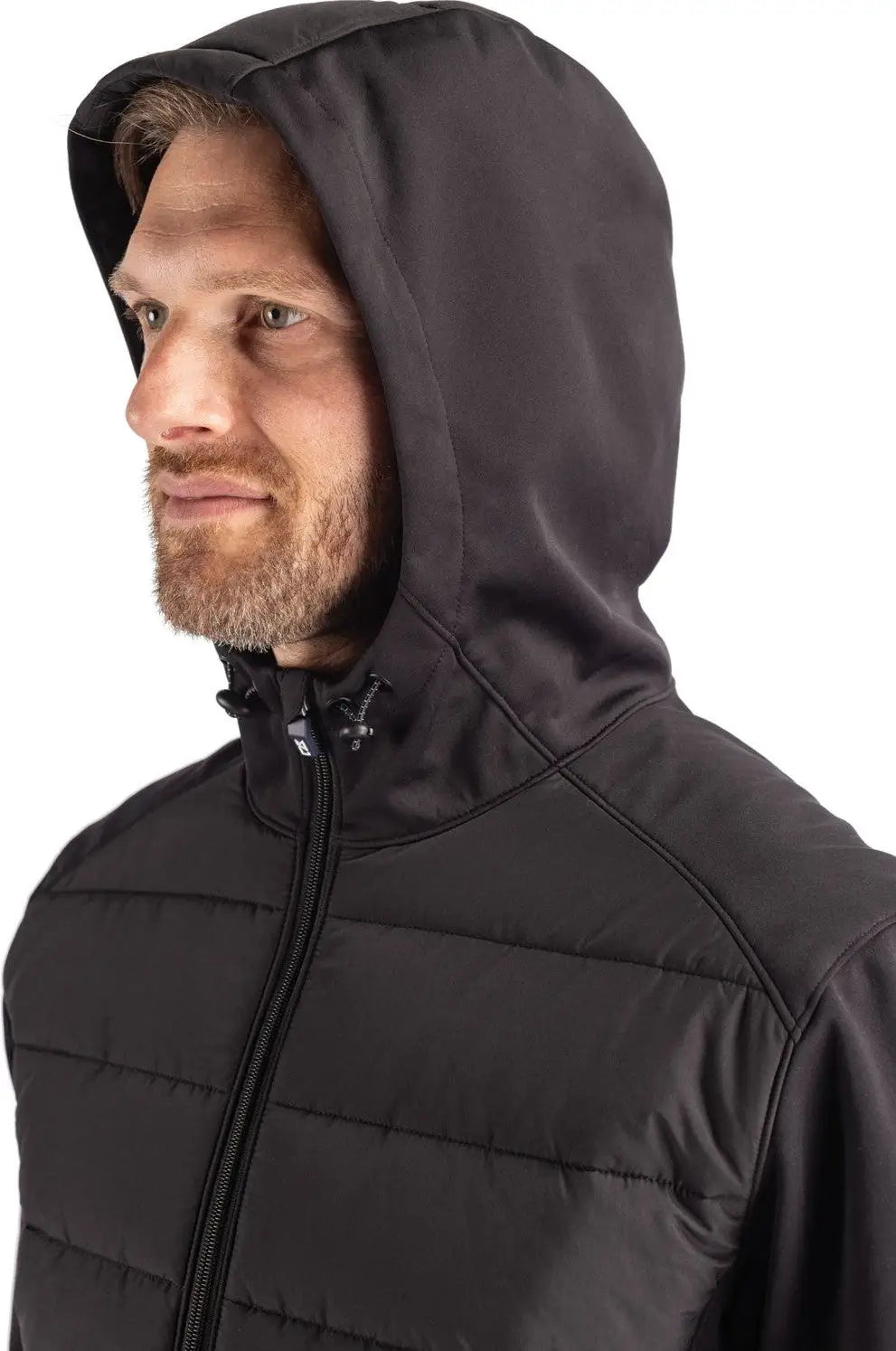 Cutter & Buck Mco00077 Evoke Hybrid Softshell Recycled Full Zip Mens Hooded Jacket - Black