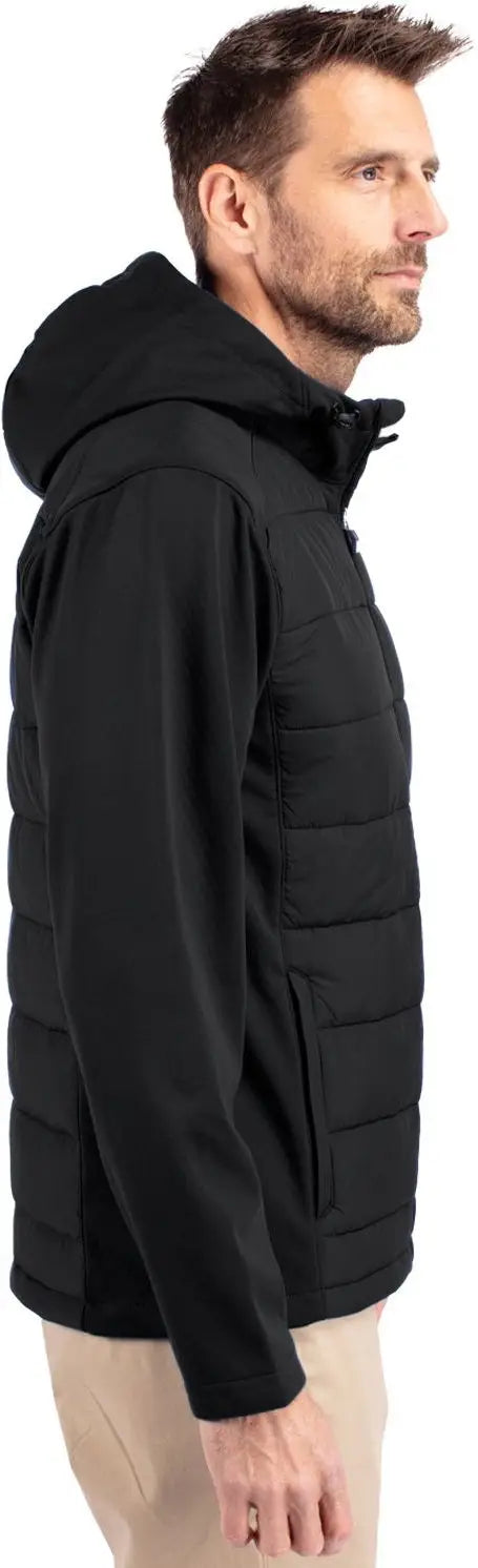 Cutter & Buck Mco00077 Evoke Hybrid Softshell Recycled Full Zip Mens Hooded Jacket - Black