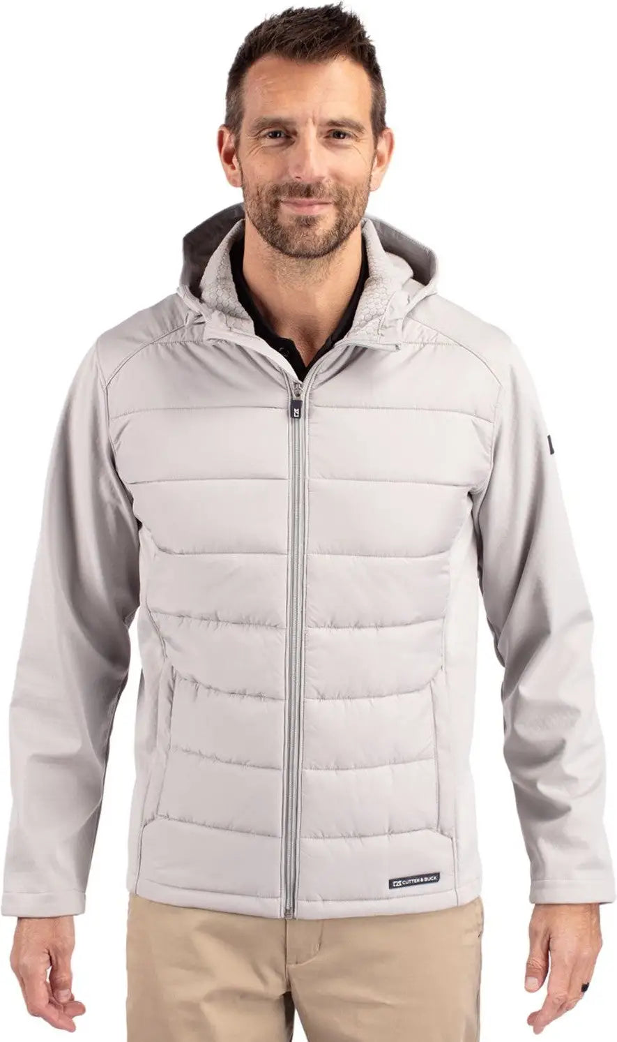 Cutter & Buck Mco00077 Evoke Hybrid Softshell Recycled Full Zip Mens Hooded Jacket - Concrete - Concrete / Adult s