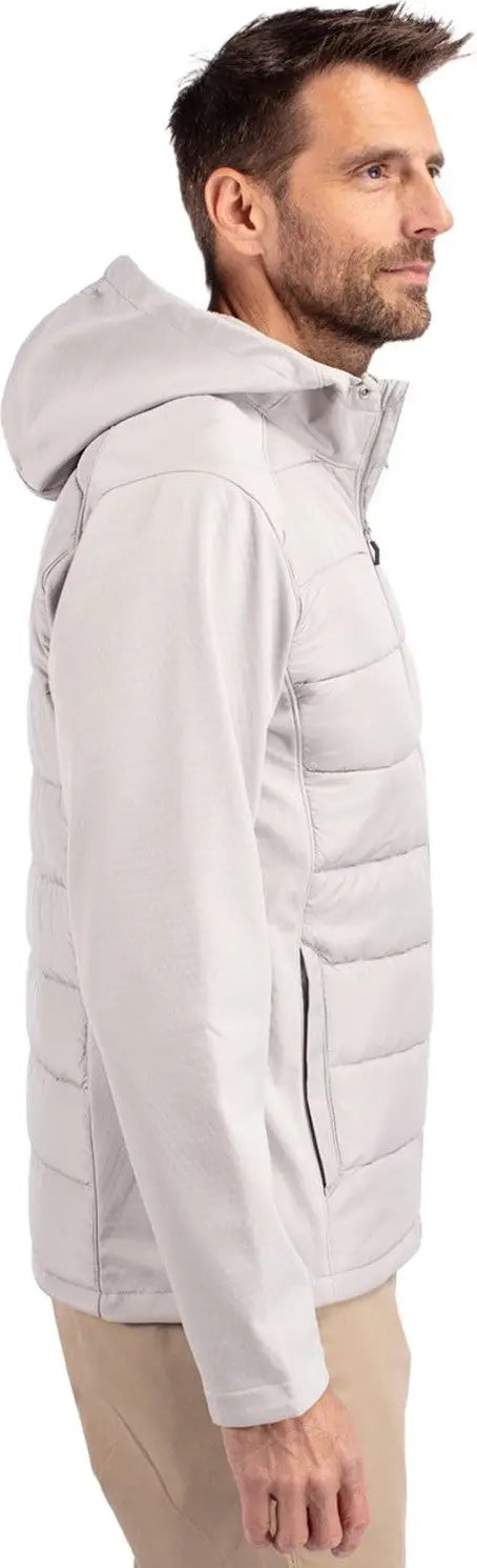 Cutter & Buck Mco00077 Evoke Hybrid Softshell Recycled Full Zip Mens Hooded Jacket - Concrete