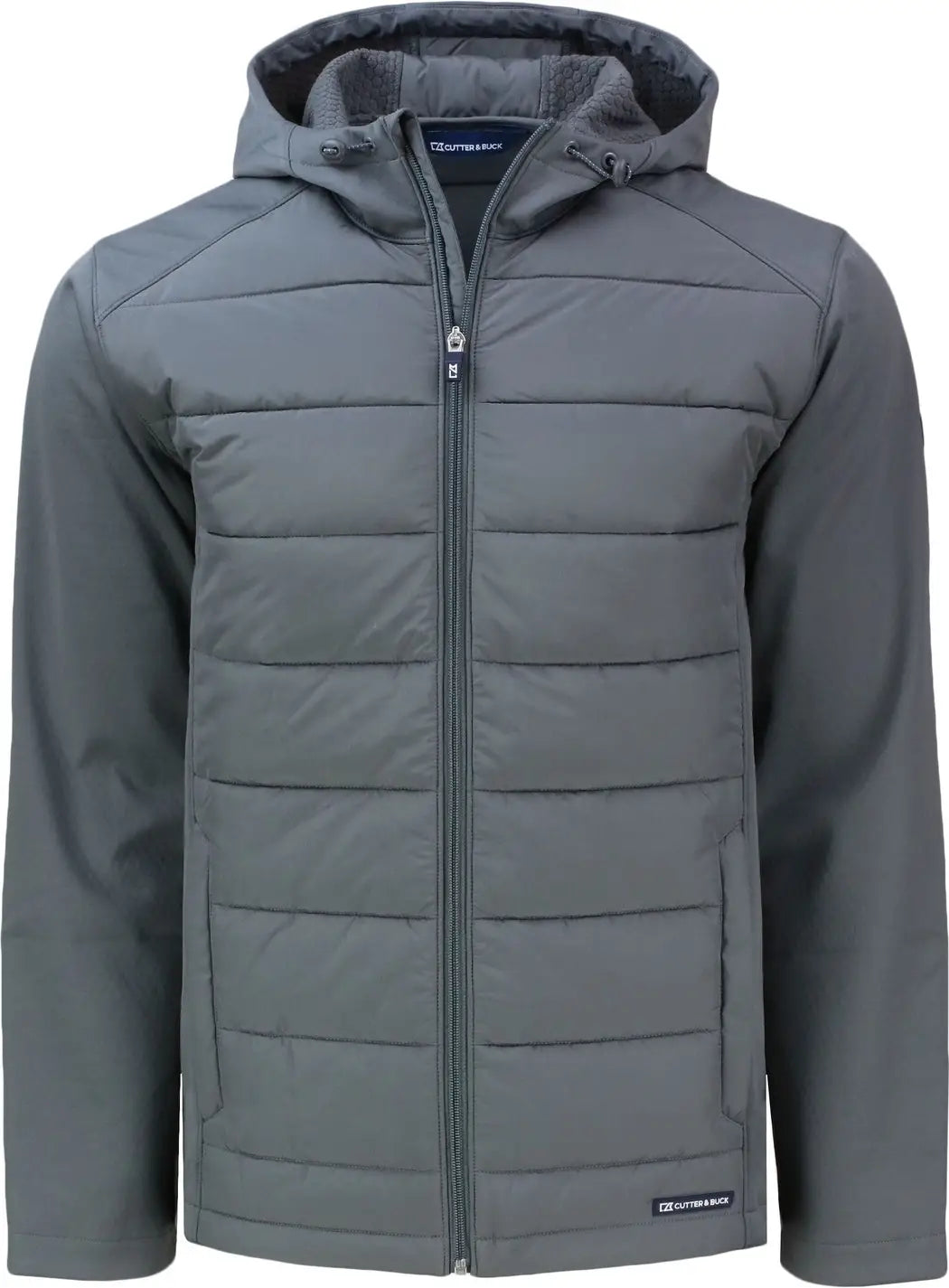 Cutter & Buck Mco00077 Evoke Hybrid Softshell Recycled Full Zip Mens Hooded Jacket - Elemental Gray