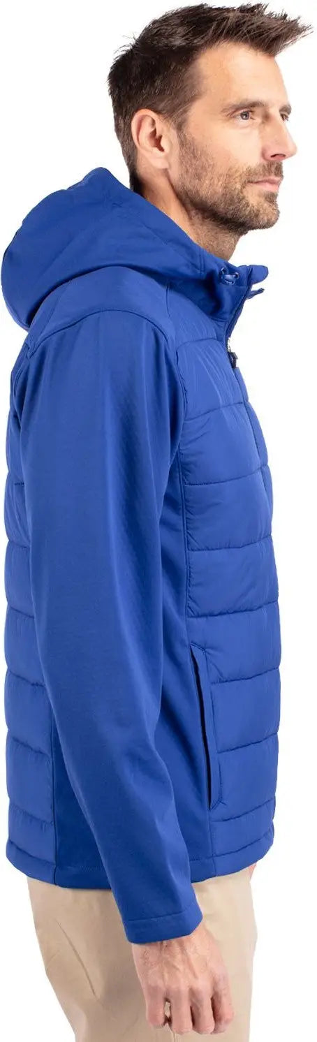 Cutter & Buck Mco00077 Evoke Hybrid Softshell Recycled Full Zip Mens Hooded Jacket - Tour Blue