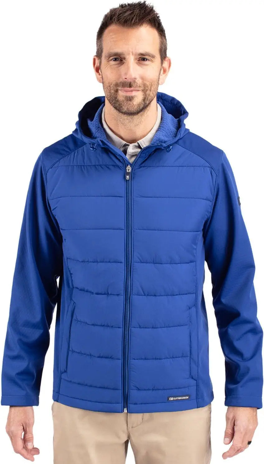 Cutter & Buck Mco00077 Evoke Hybrid Softshell Recycled Full Zip Mens Hooded Jacket - Tour Blue - Adult s