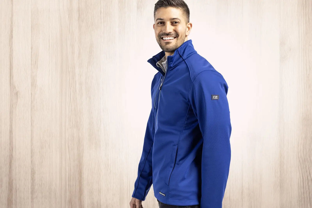 Cutter & Buck Mco00078 Evoke Softshell Recycled Full Zip Mens Jacket - Tour Blue