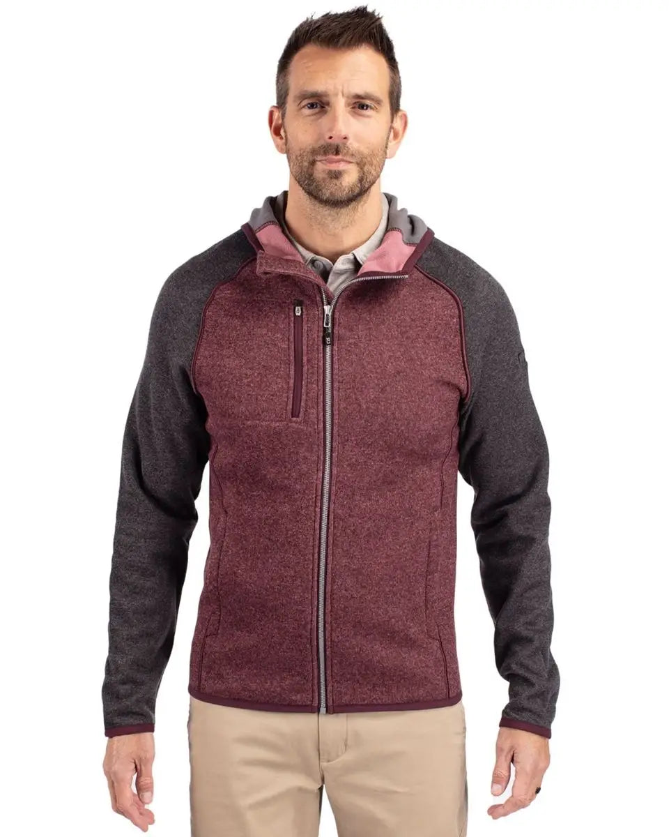 Cutter & Buck Mco00089 Mainsail Full Zip Hooded Mens Jacket - Bordeaux Heather Charcoal