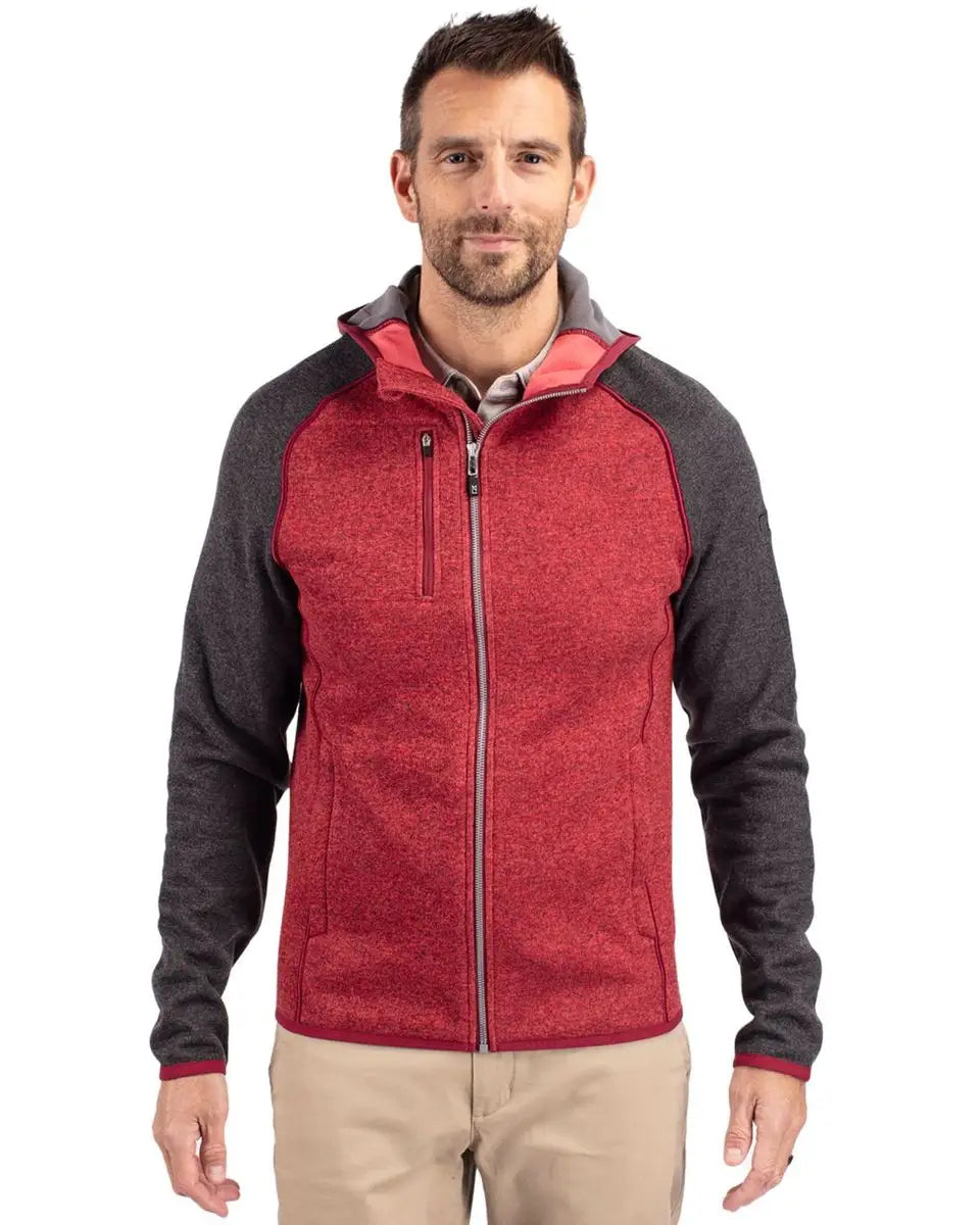 Cutter & Buck Mco00089 Mainsail Full Zip Hooded Mens Jacket - Cardinal Red Heather Charcoal