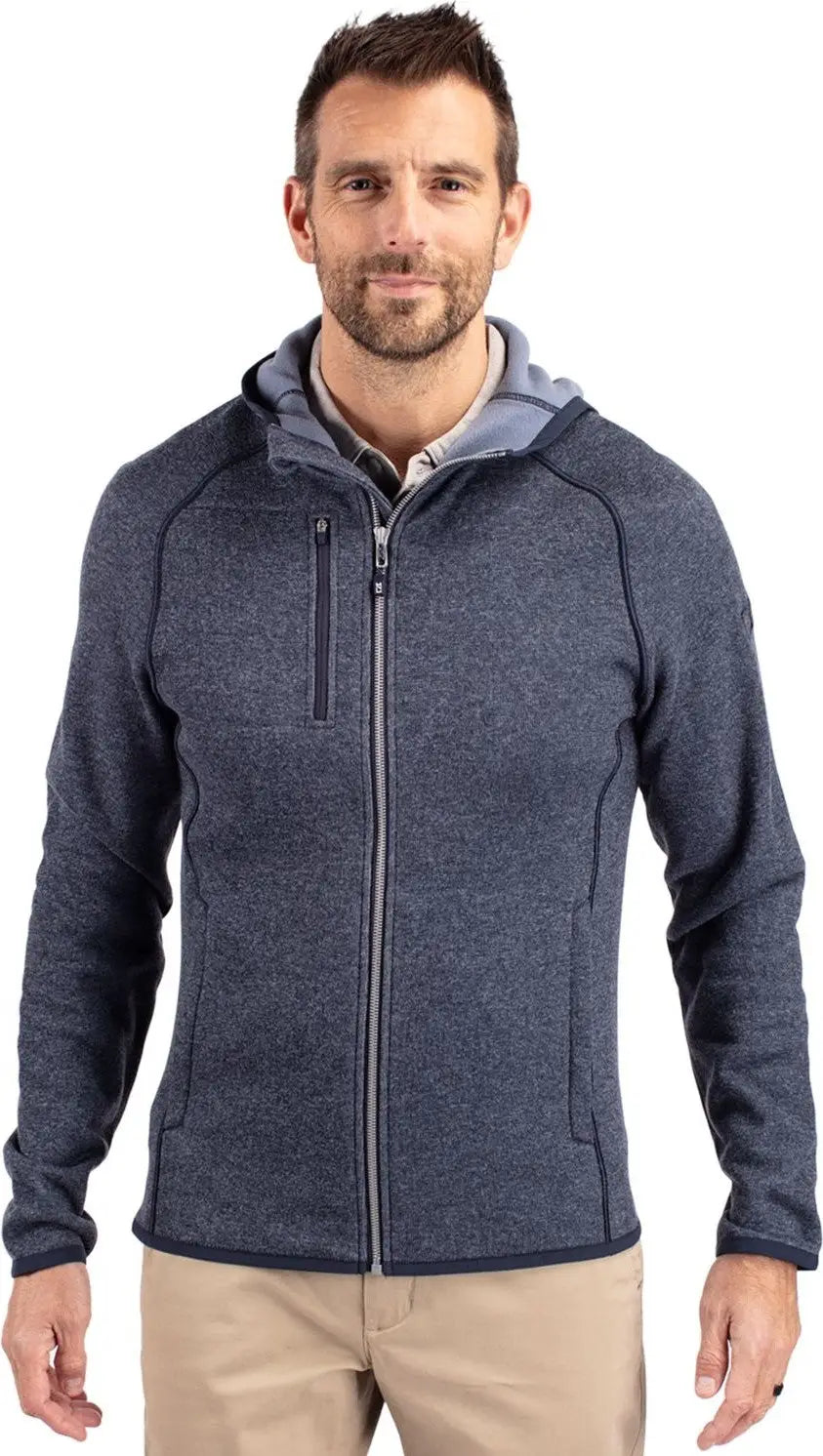 Cutter & Buck Mco00089 Mainsail Full Zip Hooded Mens Jacket - Liberty Navy Heather