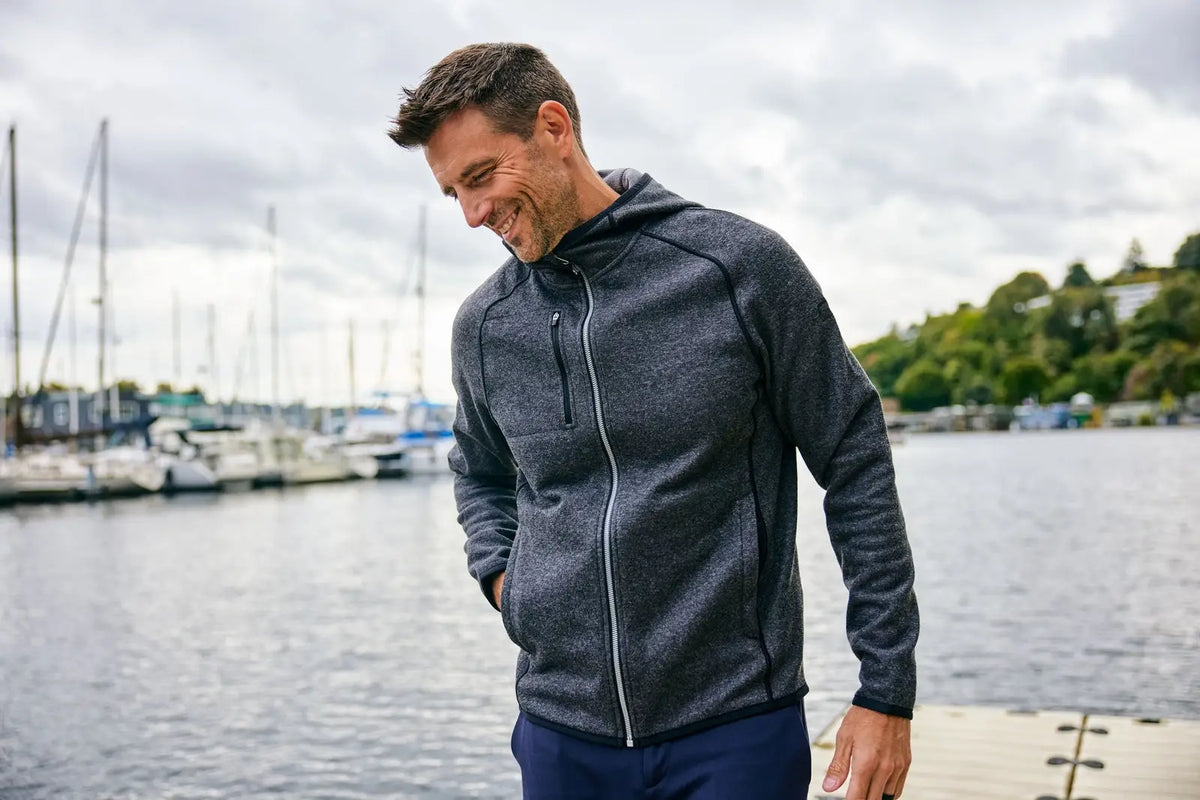Cutter & Buck Mco00089 Mainsail Full Zip Hooded Mens Jacket - Liberty Navy Heather