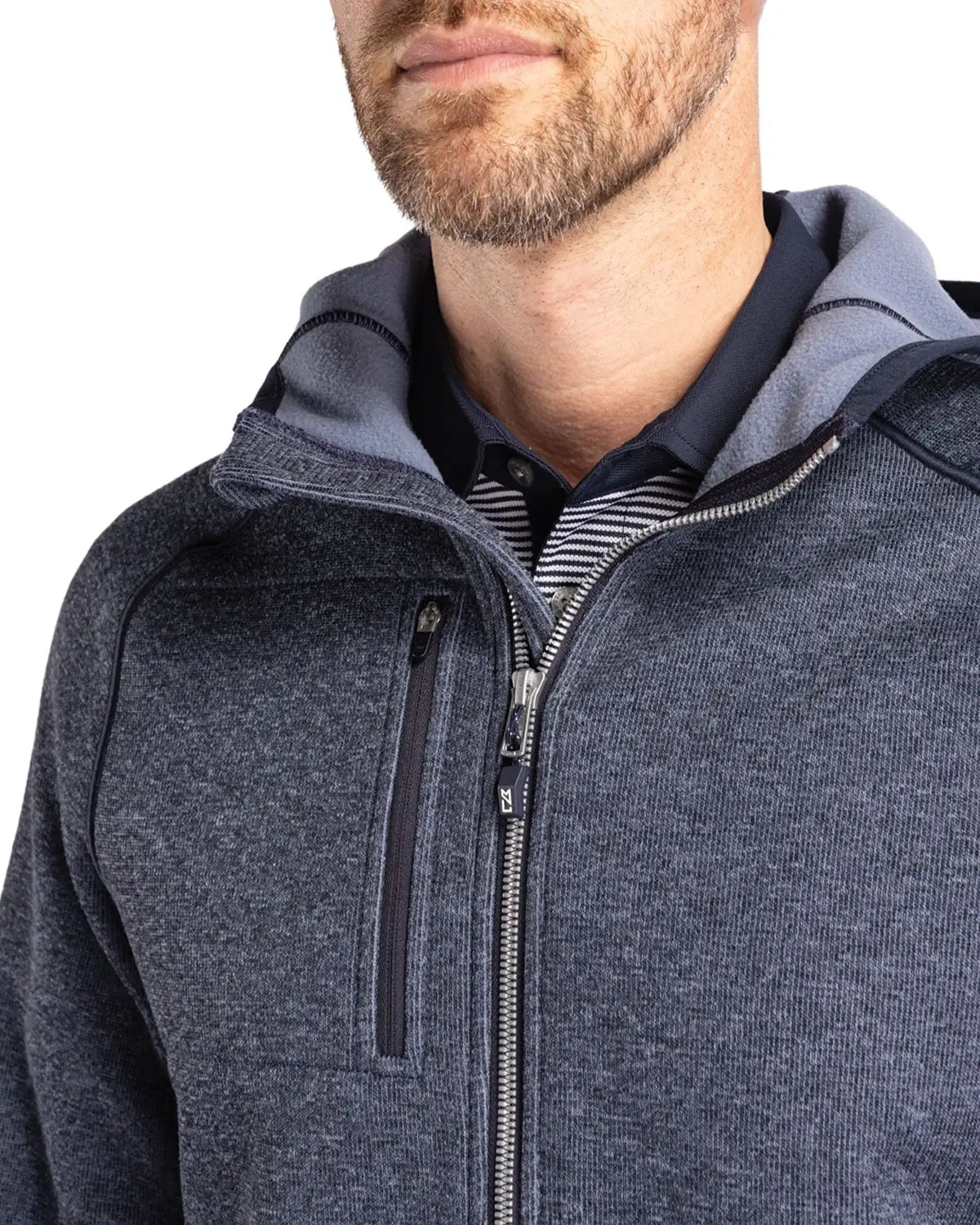 Cutter & Buck Mco00089 Mainsail Full Zip Hooded Mens Jacket - Liberty Navy Heather