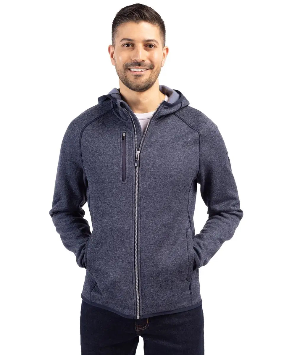 Cutter & Buck Mco00089 Mainsail Full Zip Hooded Mens Jacket - Tour Blue Heather Polished
