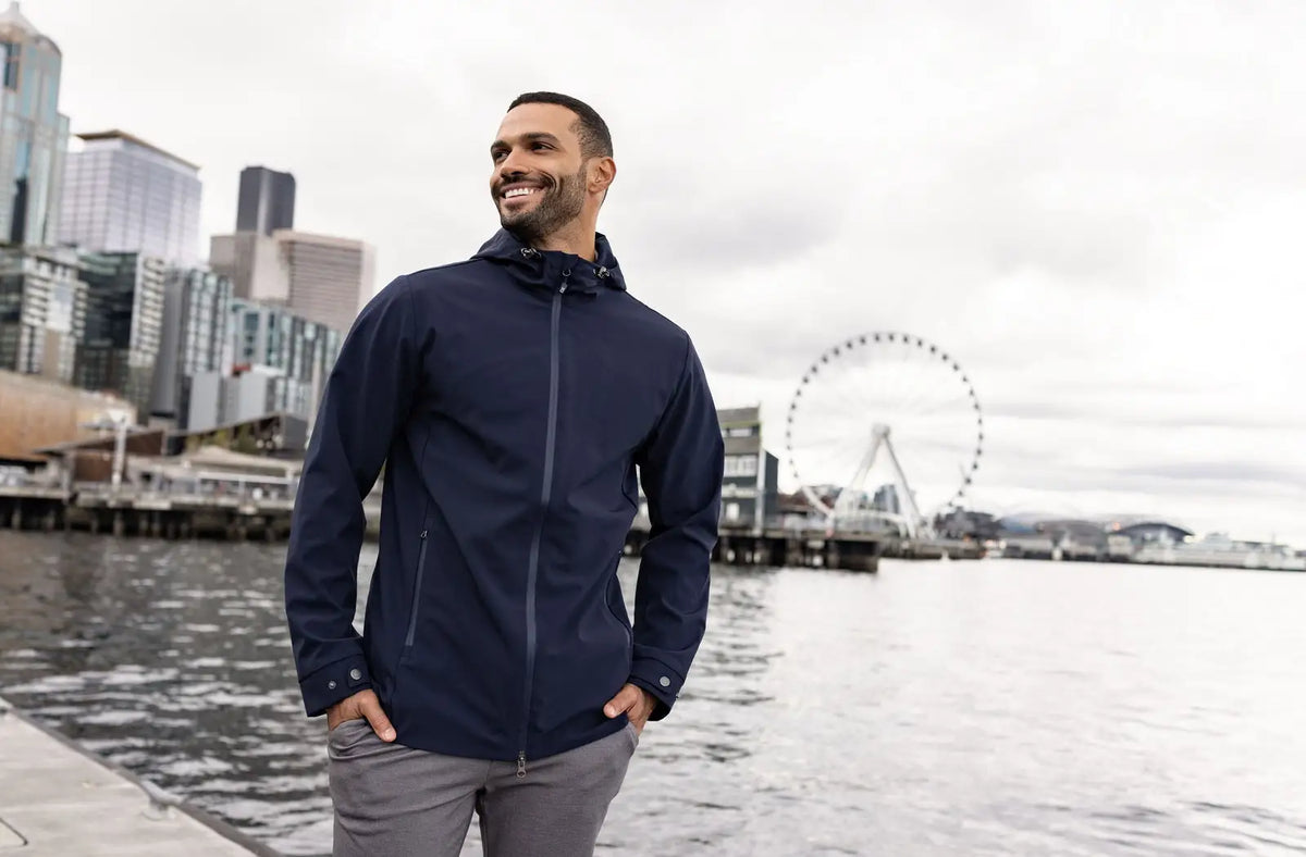 Cutter & Buck Mco00096 Camano Everyday Stretch Recycled Mens Water Resistant Jacket - Navy Blue