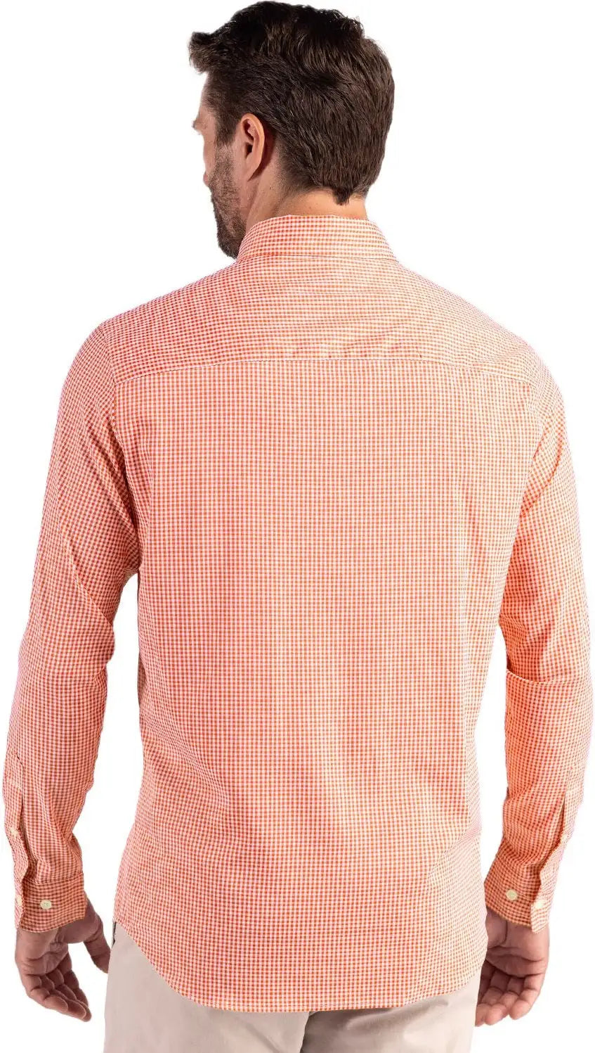 Cutter & Buck Mcw00236 Skyline Epic Confidence Recycled Gingham Mens Long Sleeve Dress Shirt - College Orange White