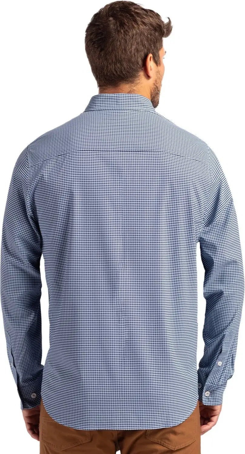 Cutter & Buck Mcw00236 Skyline Epic Confidence Recycled Gingham Mens Long Sleeve Dress Shirt - Pale Blue Navy