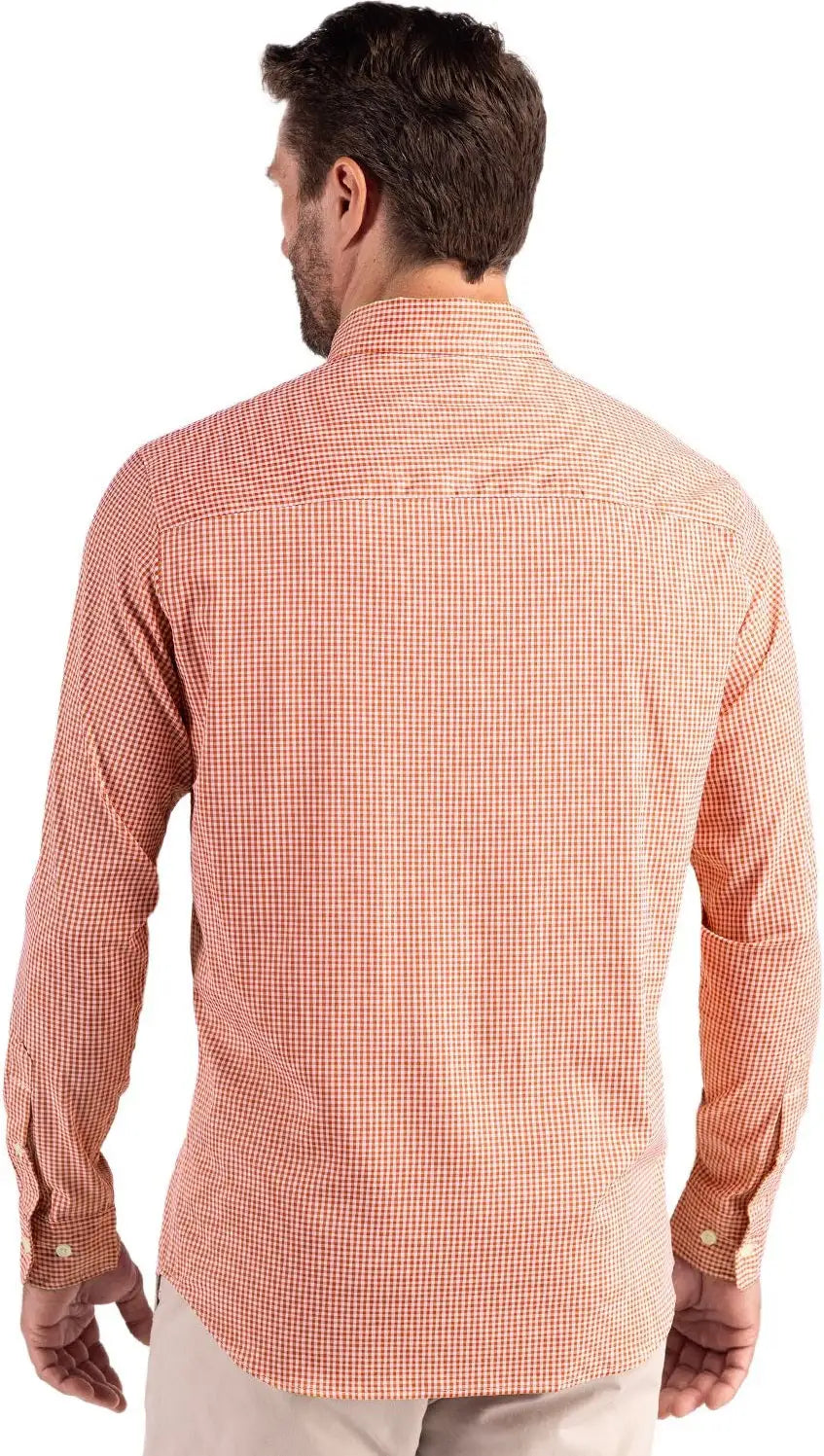 Cutter & Buck Mcw00236 Skyline Epic Confidence Recycled Gingham Mens Long Sleeve Dress Shirt - Texas Orange White